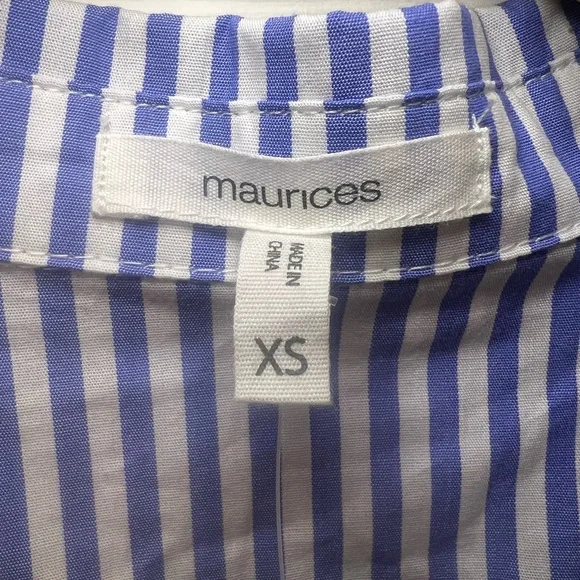 Maurices Blue & White Striped Twist-Front Cutout Midi Shirt Dress Sz XS Preppy - Picture 2 of 11